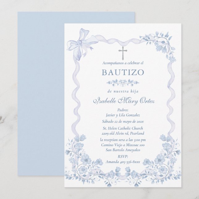 Carte Personnalisée Baptême Fille (Devant / Derrière)