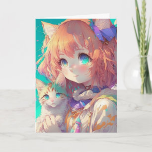 Carte Personnalisée belle fille d'Anime avec mignonne Ki