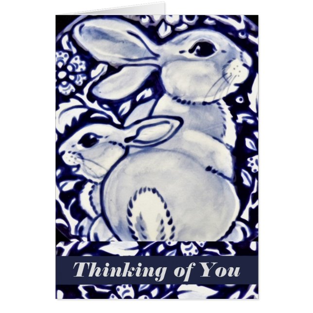 Carte personnalisée Blue and White Rabbit and Baby (Devant)