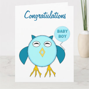 Carte personnalisée Cute Blue Baby Boy Owl