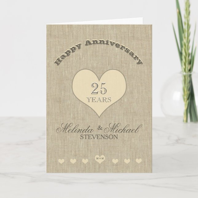 Carte personnalisée d'anniversaire au look lin rus (Devant)