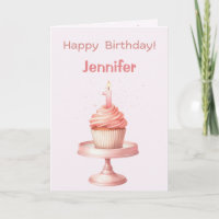 Carte personnalisée de cupcake de premier annivers