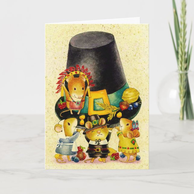 Carte personnalisée de souris pèlerines de Thanksg (Devant)