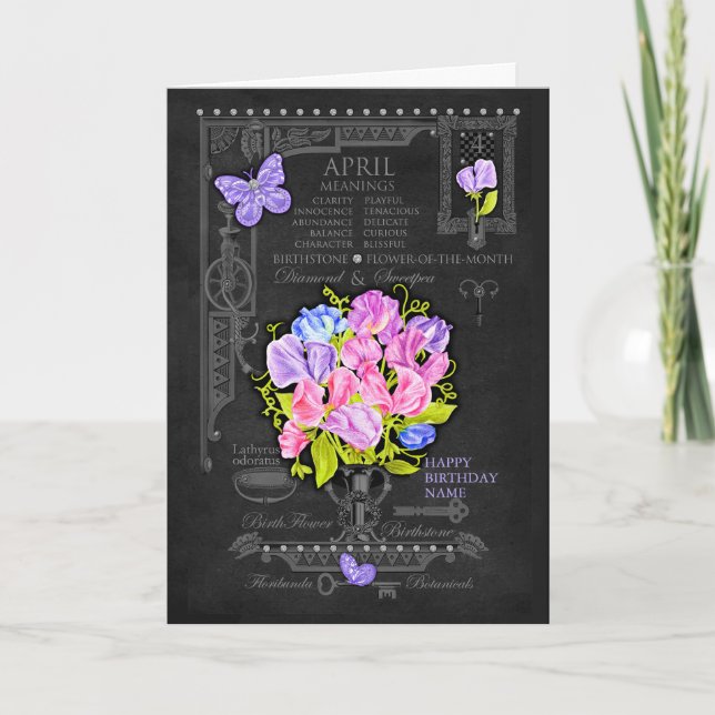 Carte personnalisée Fleur de naissance Avril Chalk (Devant)