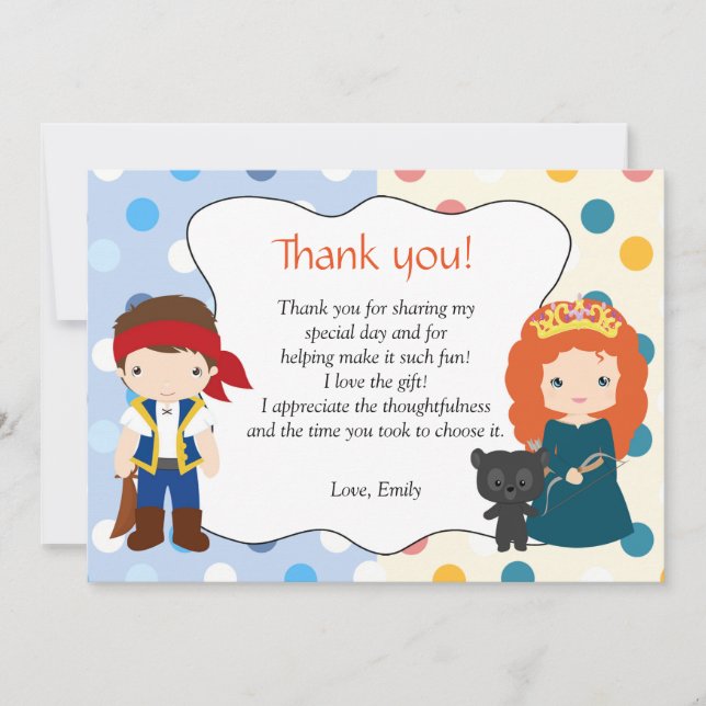 Carte personnalisée par note de princesse Merci de (Devant)