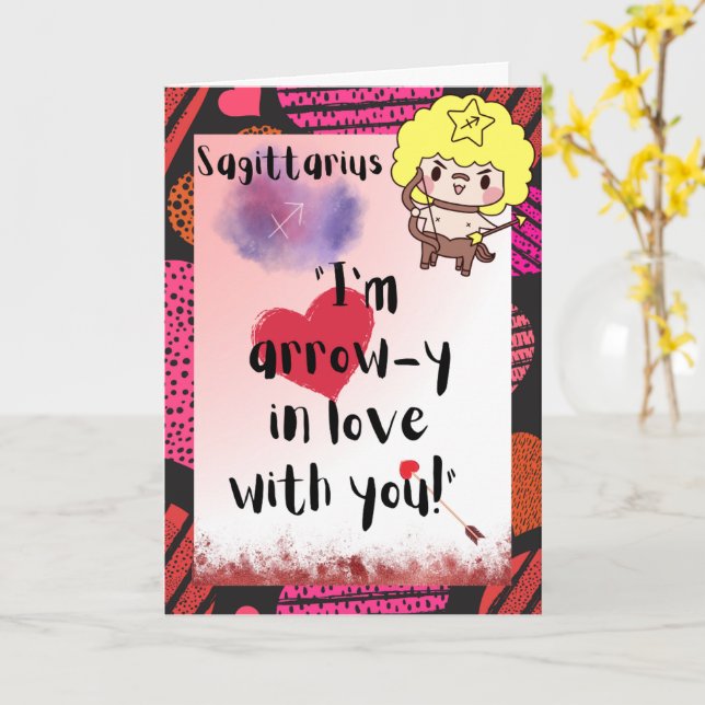 Carte personnalisée Sagittarius Zodiac Valentines (Fleur jaune)