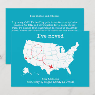 Carte personnalisée USA Turquoise "I've Moved" Fai