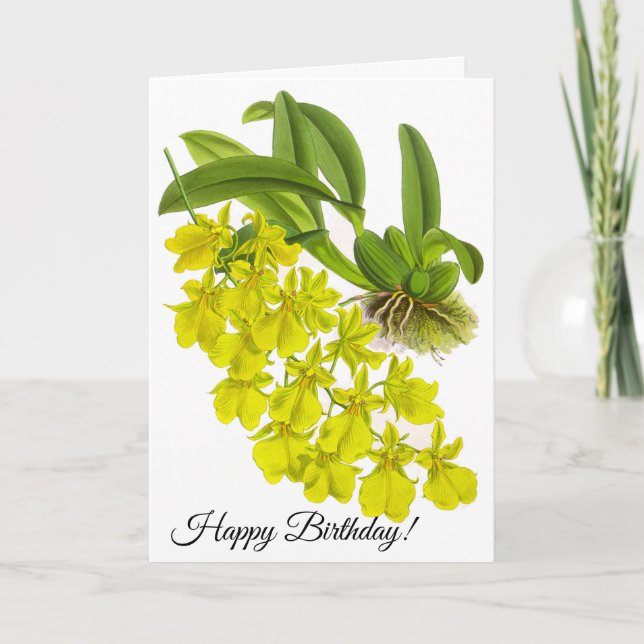Carte personnalisée vintage jaune orchidée (Devant)