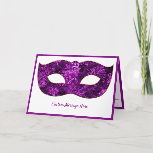Carte Personnaliser de masque violet Mardi Gras Elegant  (Devant)