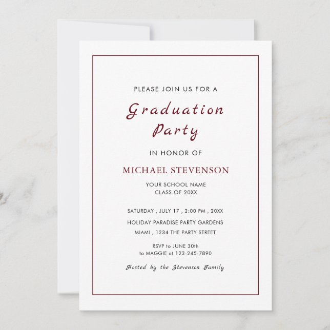 Carte Personnaliser d'invitation simple White Graduation (Devant)