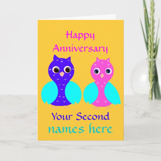 Carte Personnaliser mignonne de couples de hibou de (Devant)