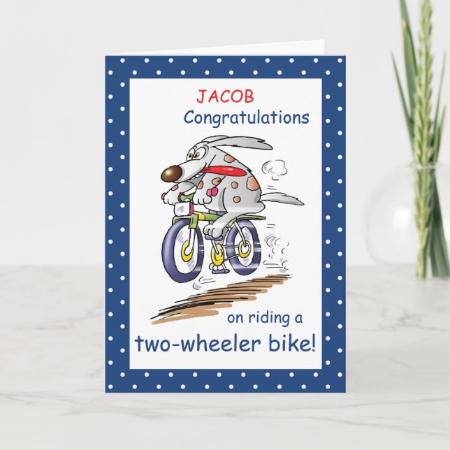 Carte Personnaliser Nom Félicitations Vélo équitation, F (Devant)