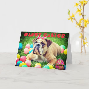 Carte Personnaliser Nom HAPPY EASTER Bulldog Funny Cute