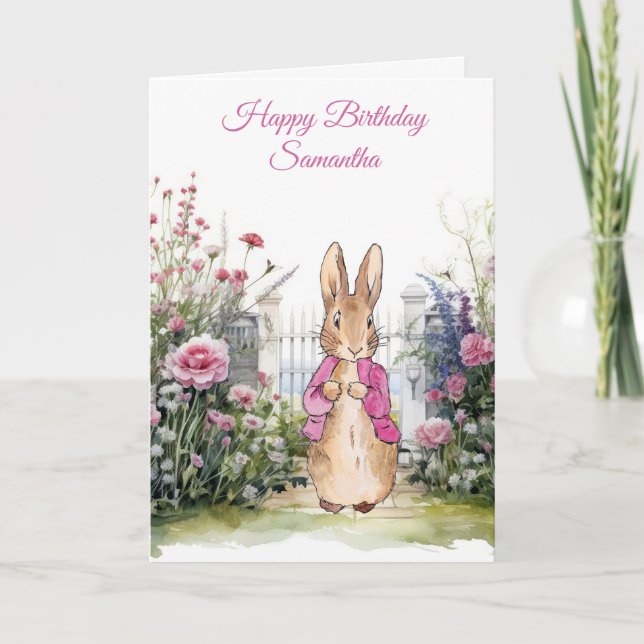 Carte Personnaliser Nom Pierre le lapin rose Veste (Devant)