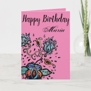 Carte Personnaliser par nom Joyeux anniversaire Flower D