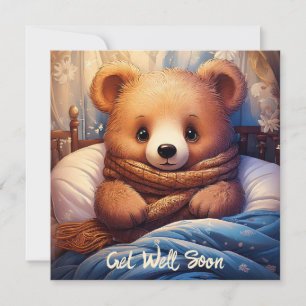 Carte Personnalisez Baby Bear Sick in Bed Get Well Bient