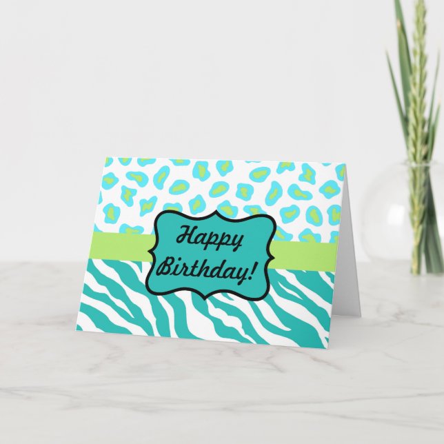 Carte Personnalité Turquoise, Lime Green & White Zebra & (Devant)