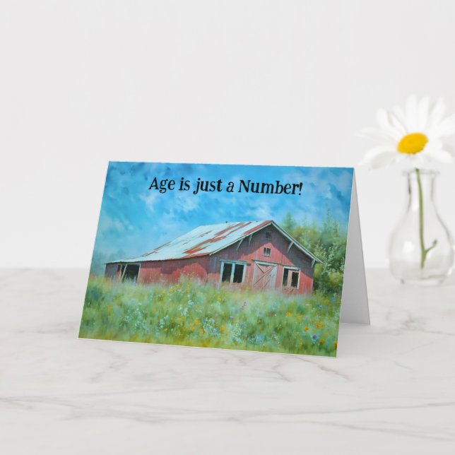 Carte Personne âgée Nice Vielle grange avec fleurs Anniv (Petite plante)