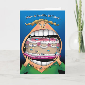 Carte Personne mangeant un gâteau d'anniversaire entier.