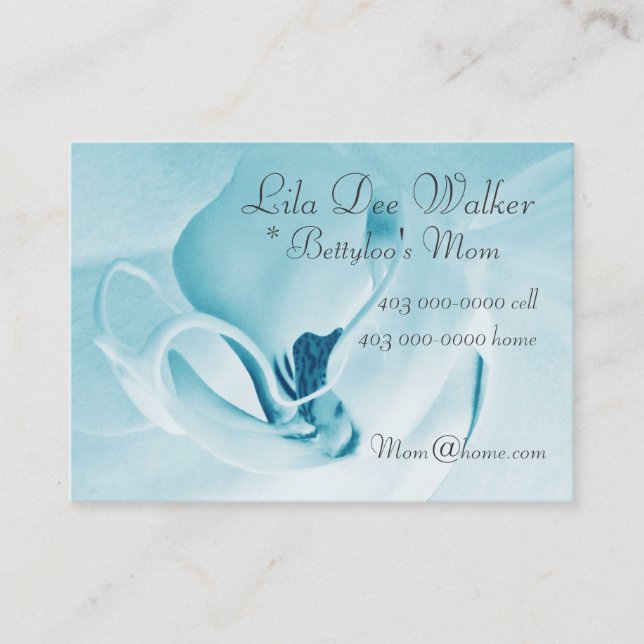 Carte personnelle de maman ; Floral cyan et blanc (Devant)
