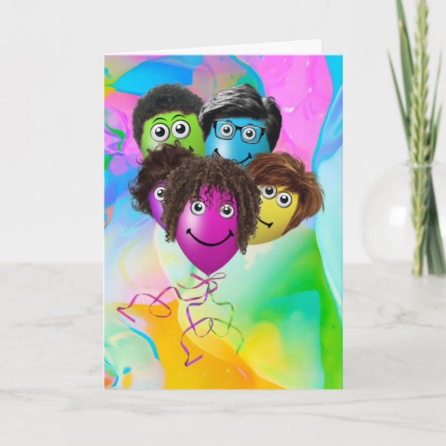 Carte Personnes amusantes Ballons d'anniversaire du grou (Devant)
