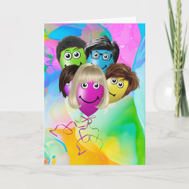 Carte Personnes amusantes Ballons d'anniversaire du grou (Devant)