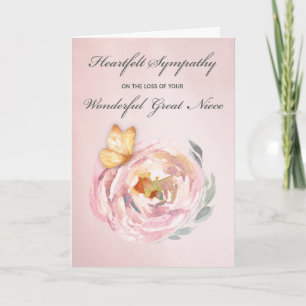Carte Perte de petite-nièce papillon rose Sympathie