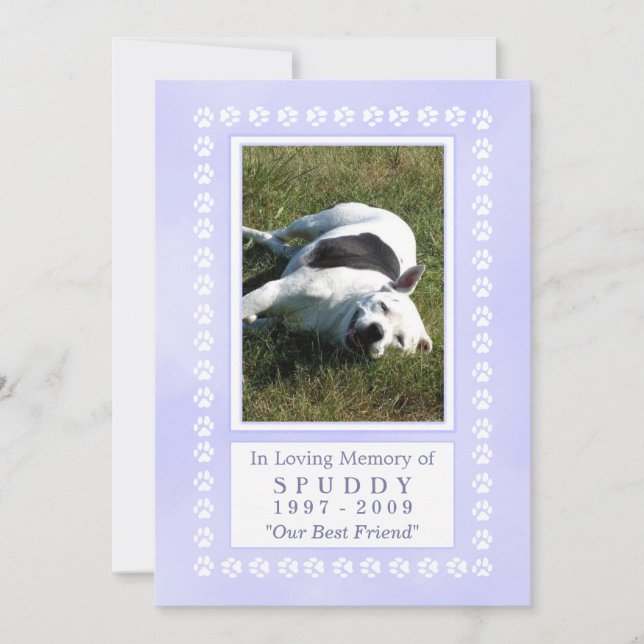 Carte Pet Memorial 5x7 - Empreintes bleu paradisia (Devant)