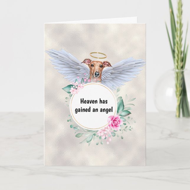 Carte Pet memorial Greyhound chien ailes d'ange poème (Devant)