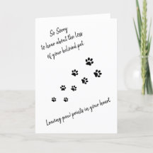 Carte Pet Sympathy avec empreintes de pattes et de
