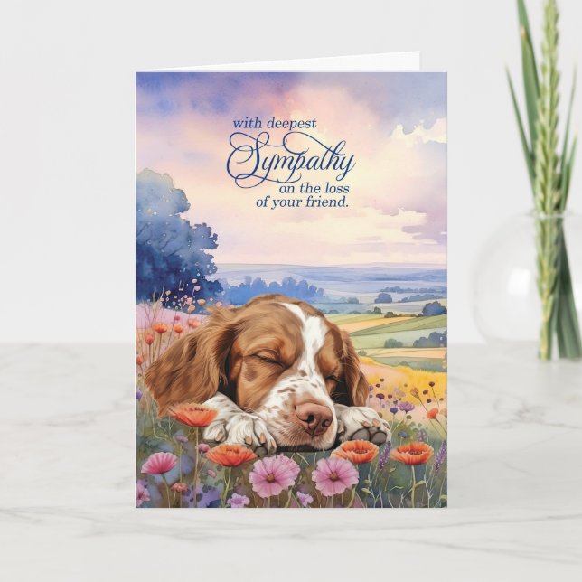 Carte Pet Sympathy Brittany Spaniel Dog Wildflowers (Devant)