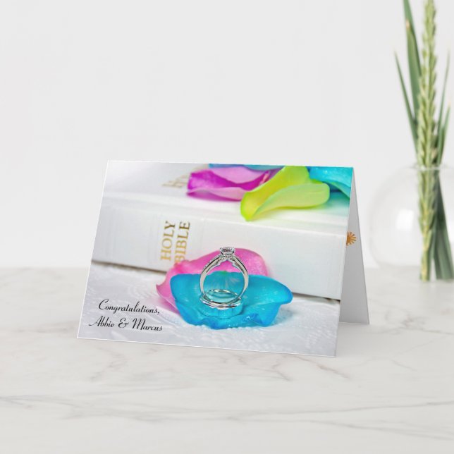 Carte Pétales et anneaux roses arc-en-ciel avec la Bible (Devant)