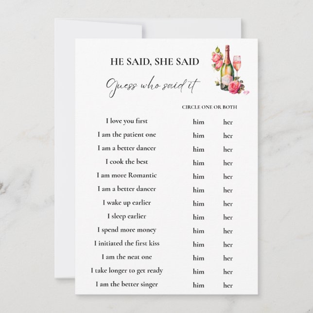 Carte Pétales il dit qu'elle a dit la douche nuptiale Ca (Devant)