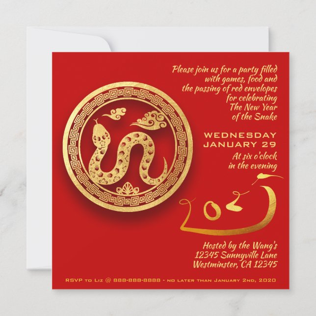 Carte Pétards chinois traditionnels Serpent année carré (Dos)