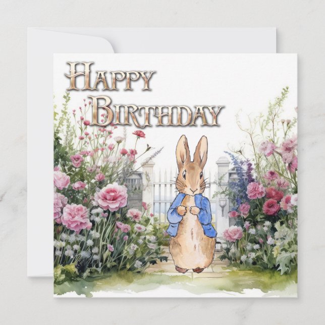 Carte Peter le lapin dans son jardin No 2 Joyeux anniver (Devant)