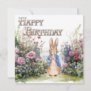 Carte Peter le lapin dans son jardin No 2 Joyeux anniver