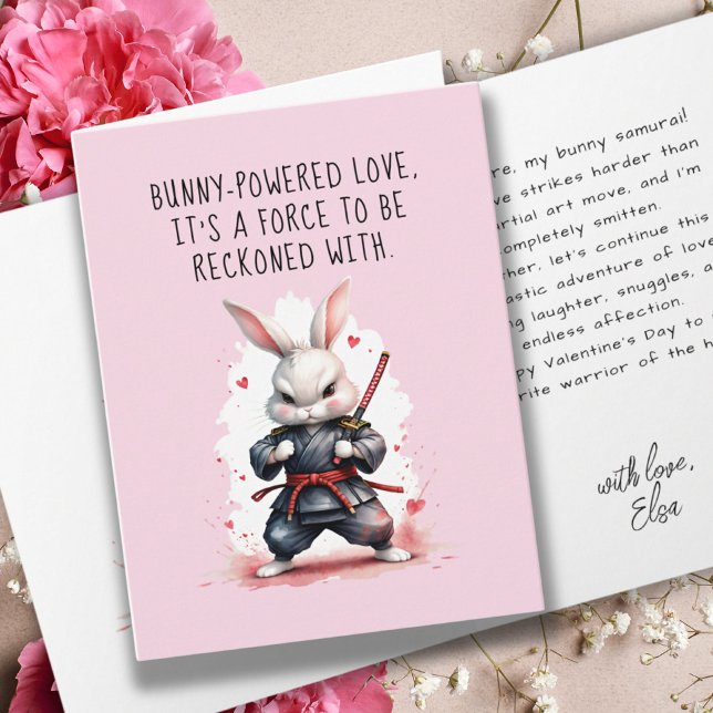Carte Petit ami Bunny Pun Ninja Warrior Pink Valentines (Cute Bunny Ninja Warrior Pink Funny Valentines Card)
