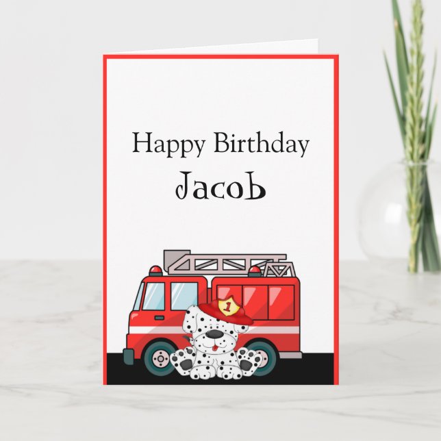 Carte Petit Camion-feu rouge, Anniversaire dalmate (Devant)