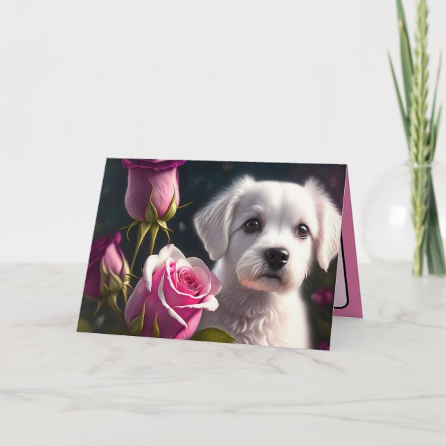 Carte Petit Chien Et Collection De Roses (Devant)