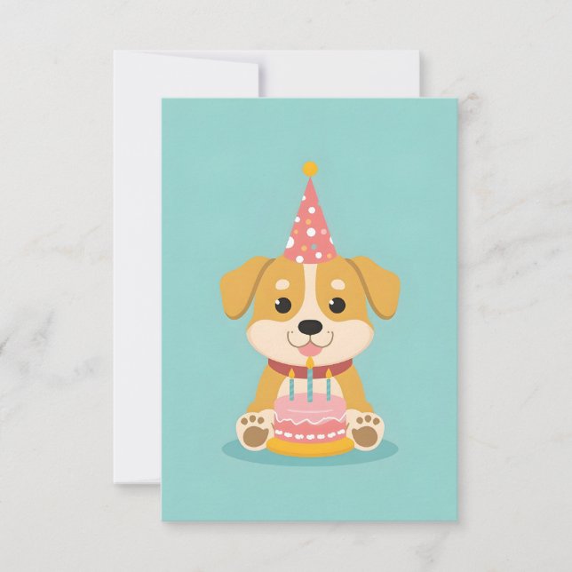 Carte Petit chiot avec gâteau d'anniversaire (Devant)