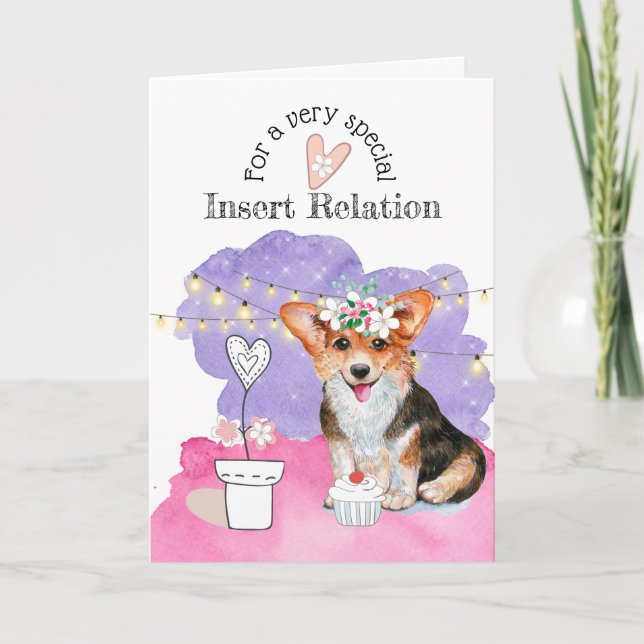 Carte Petit chiot pour son cornet rose violet lumières v (Devant)