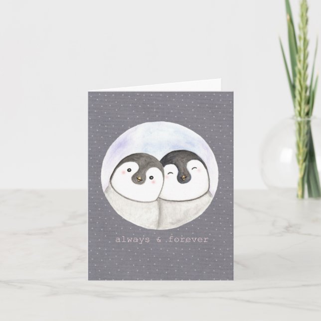 Carte Petit couple de pingouins souriant Anniversaire Sa (Devant)