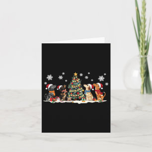Carte Petit Dachshund Santa Hat Noël Arbre Lumières Chie