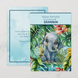 Carte Petit éléphant Joyeux Anniversaire Petit-fils spéc