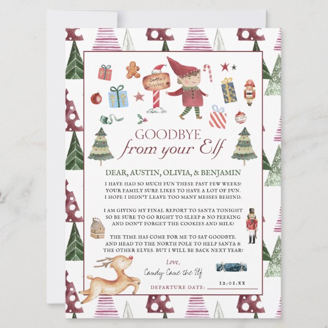 Carte Petit Elf | Lettre d'adieu aux elfes de Noël pour  (Devant)
