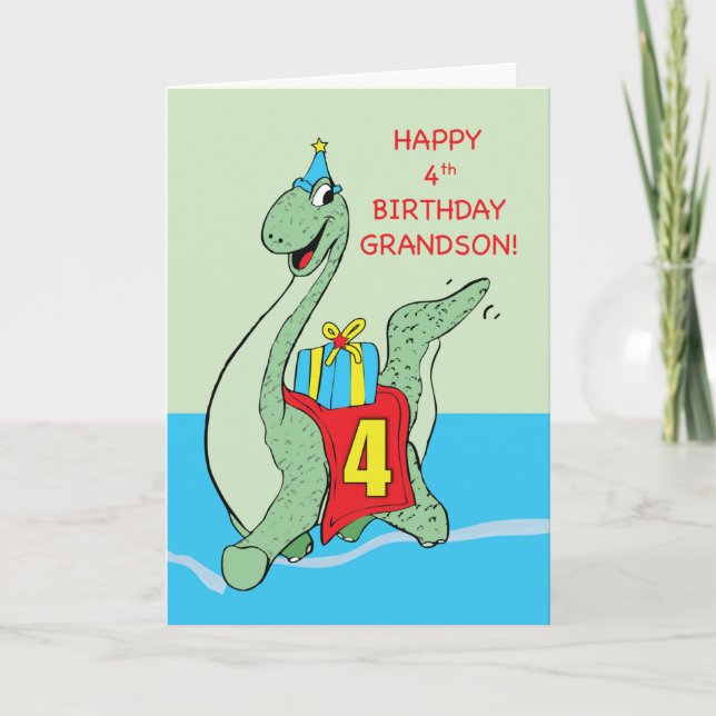 Carte Petit-fils, 4e anniversaire Dinosaur (Devant)