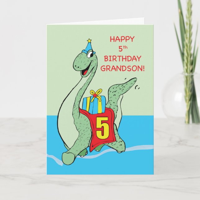 Carte Petit-fils, 5e anniversaire Dinosaur (Devant)
