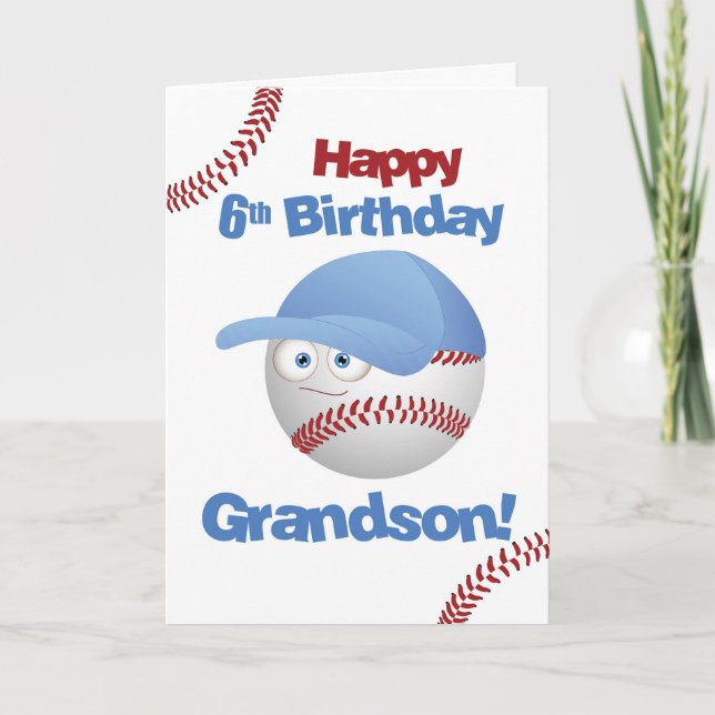 Carte Petit-fils 6e anniversaire drôle visage de basebal (Devant)