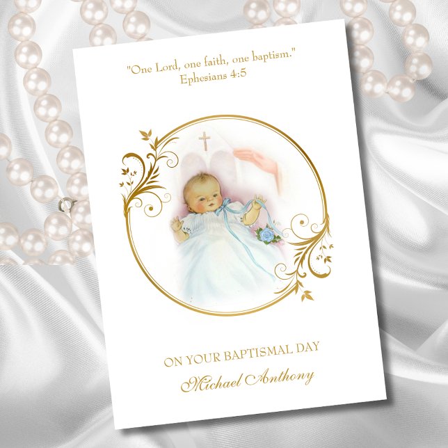 Carte Petit-fils Baptême bébé garçon Christening Bénédic (Créateur téléchargé)
