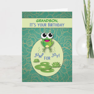 Carte Petit-fils, grenouille d'anniversaire, nom fait